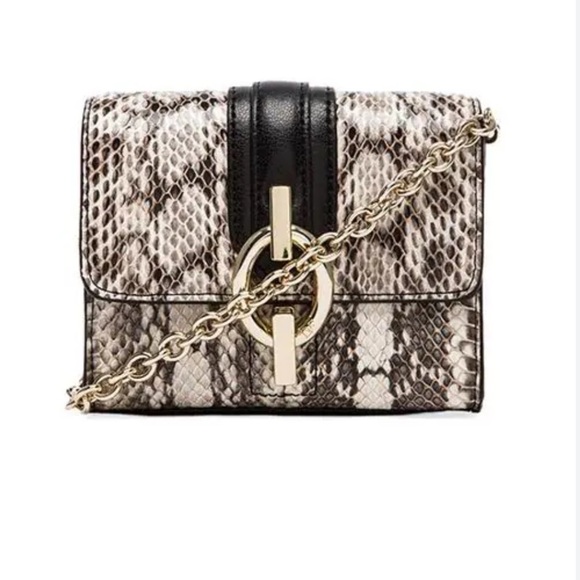 DVF Diane Von Furstenberg Black Leather Snake Print Sutra Micro Mini Crossbody - Picture 1 of 12